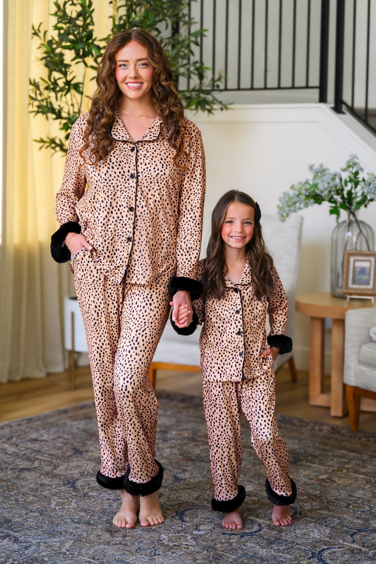 Mom & Me - Fuzzy Cheetah Waffle Knit Pajamas