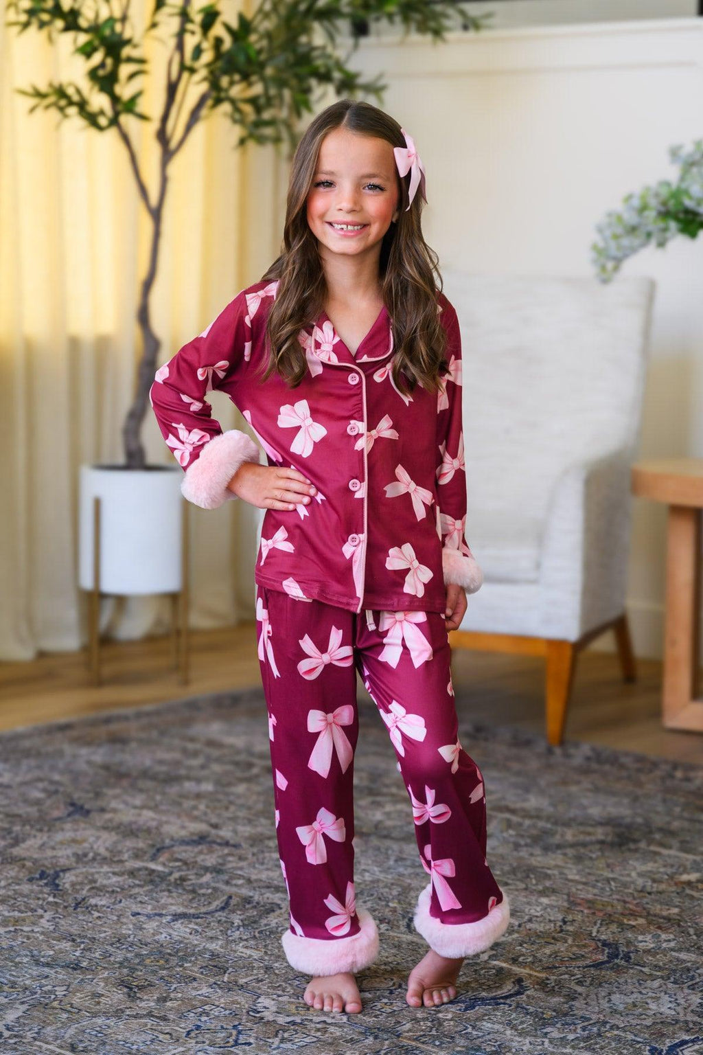 Mom & Me - Fuzzy Pink Bow Pajamas
