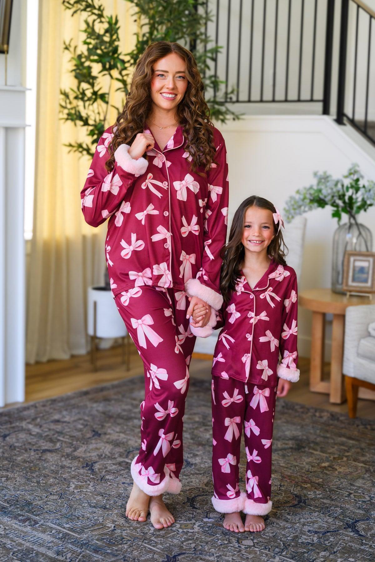 Mom & Me - Fuzzy Pink Bow Pajamas