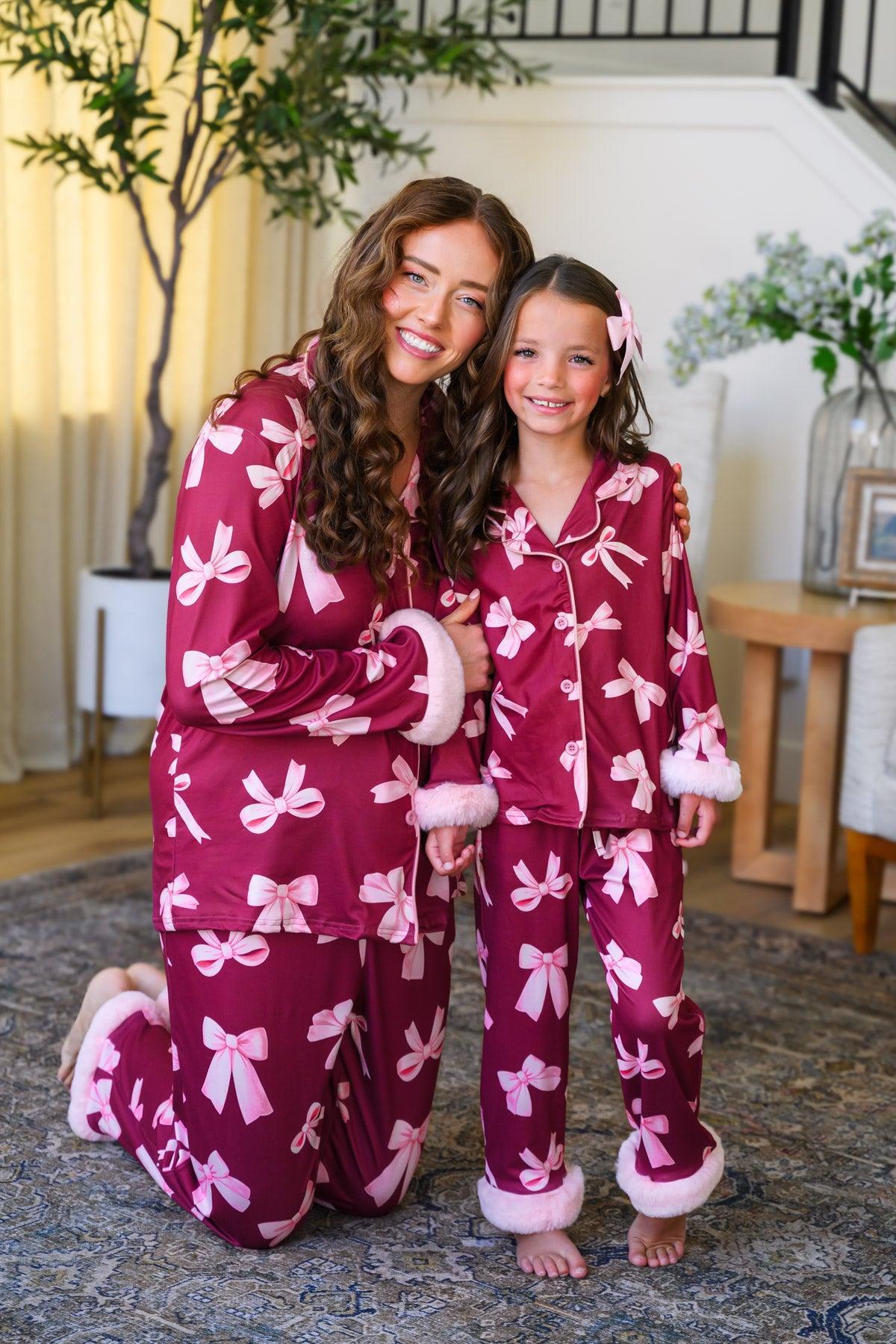 Mom & Me - Fuzzy Pink Bow Pajamas