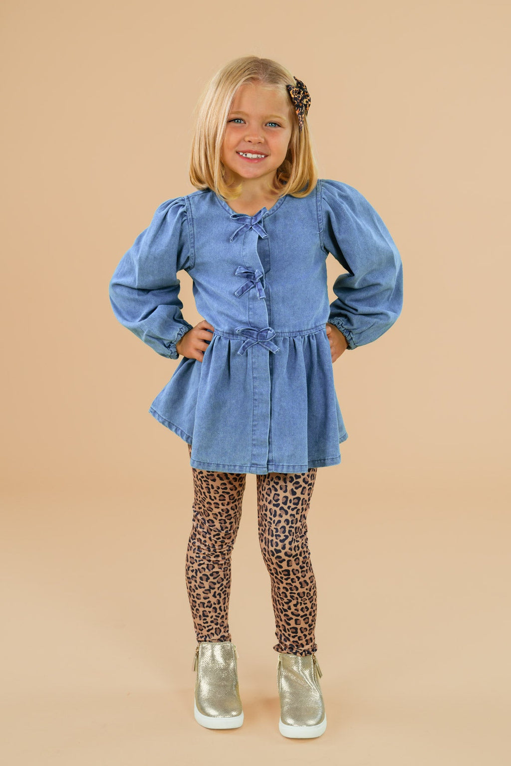 Faux Denim Cheetah Legging Set