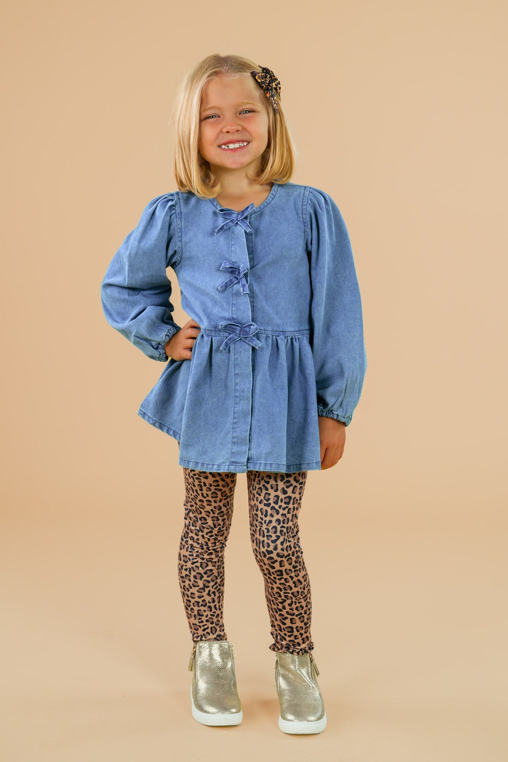 Faux Denim Cheetah Legging Set