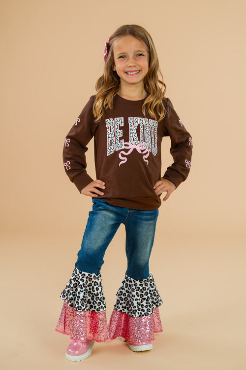 "Be Kind" Cheetah Denim Bell Bottom Set