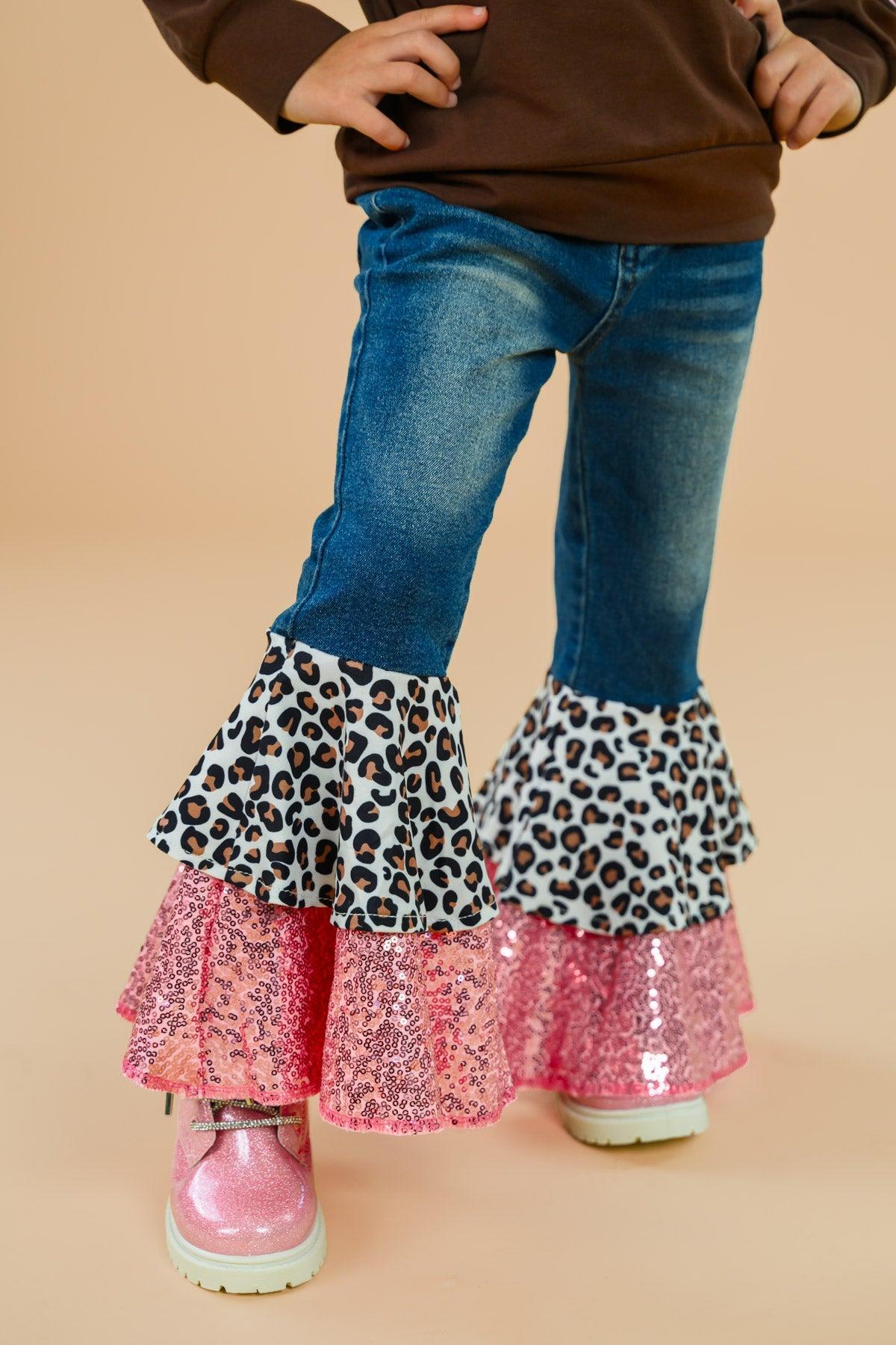 "Be Kind" Cheetah Denim Bell Bottom Set