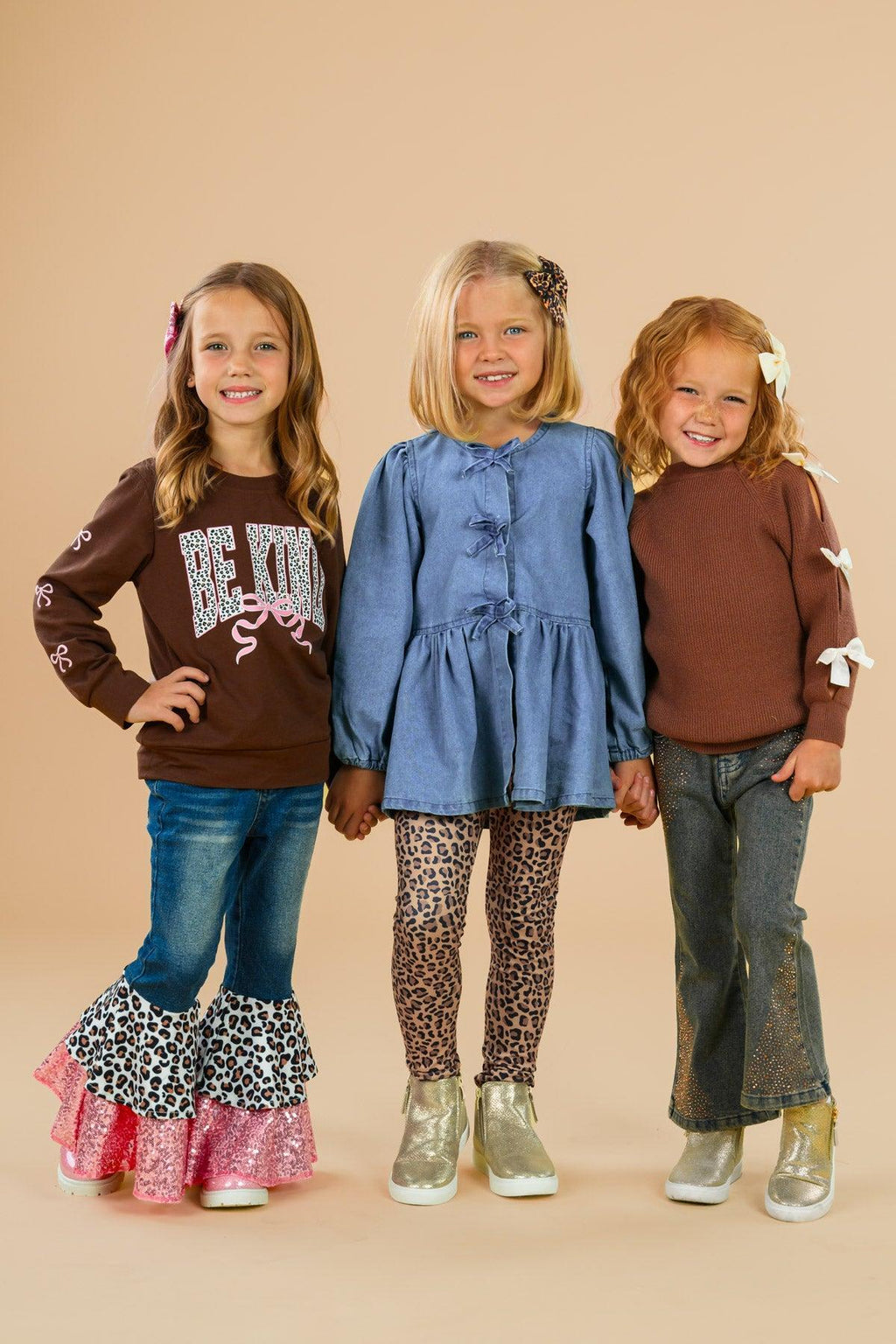 "Be Kind" Cheetah Denim Bell Bottom Set