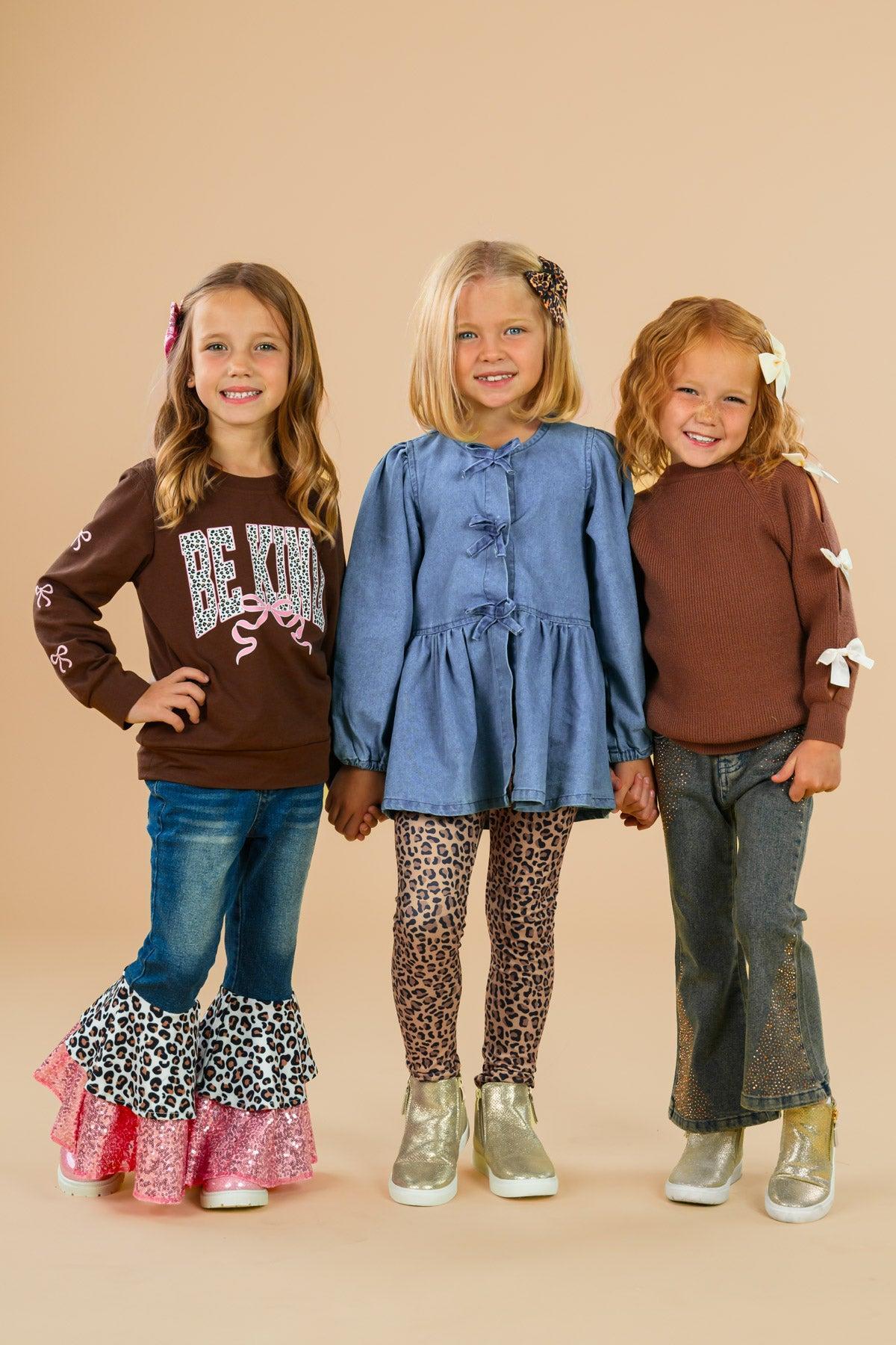 "Be Kind" Cheetah Denim Bell Bottom Set