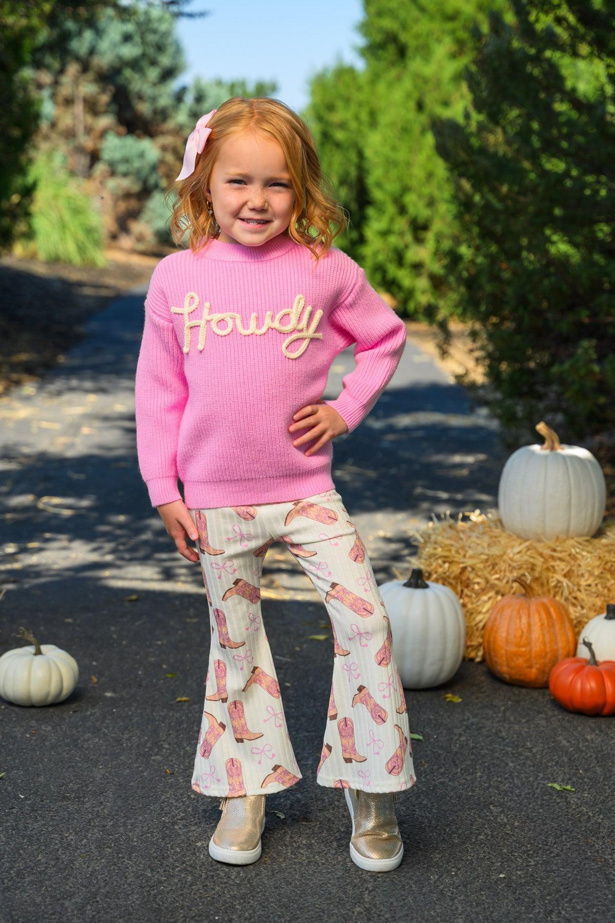 "Howdy" Pink Cowgirl Bell Bottom Set