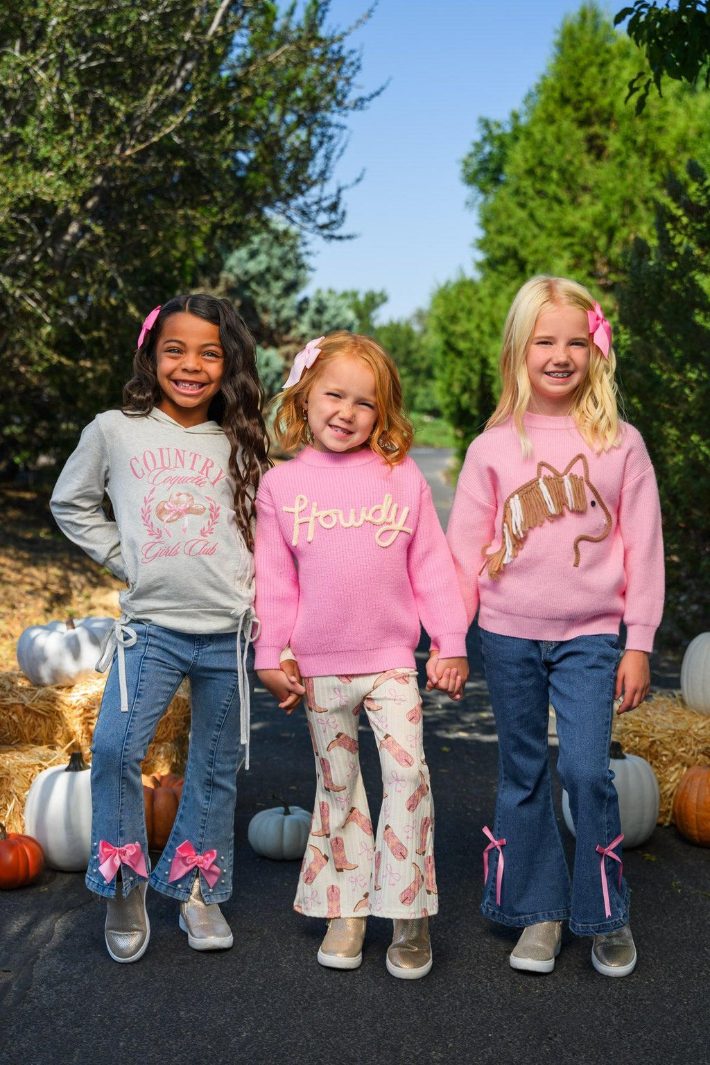 "Howdy" Pink Cowgirl Bell Bottom Set