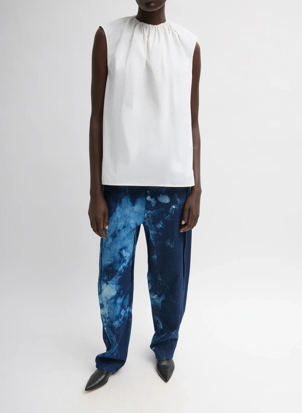 Tibi Lotte Nylon Shirred Neck Top