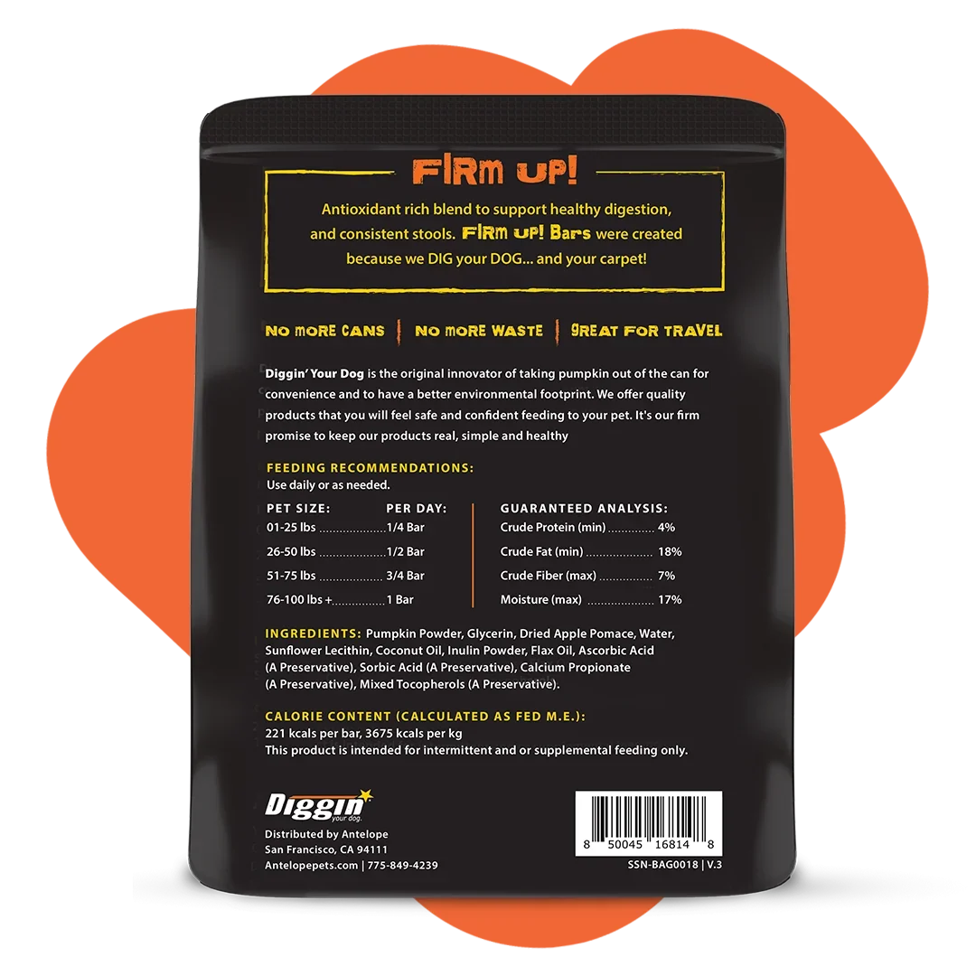 Diggin Your Dog Firm Up Pumpkin Bars Digestive Aid for Dogs & Cats