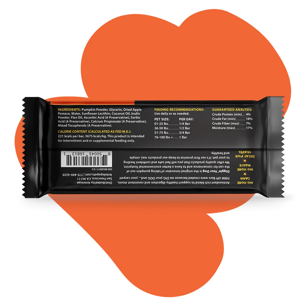 Diggin Your Dog Firm Up Pumpkin Bars Digestive Aid for Dogs & Cats