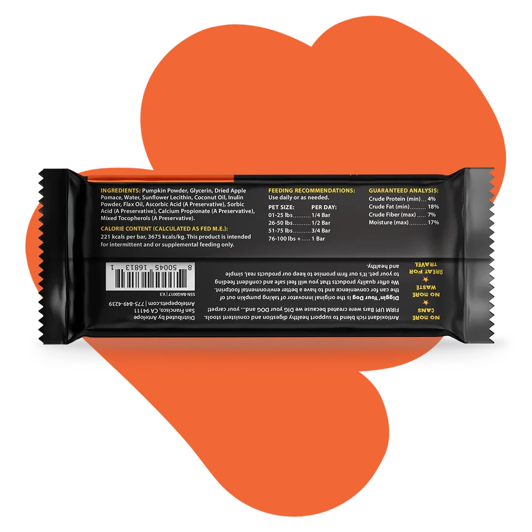 Diggin Your Dog Firm Up Pumpkin Bars Digestive Aid for Dogs & Cats