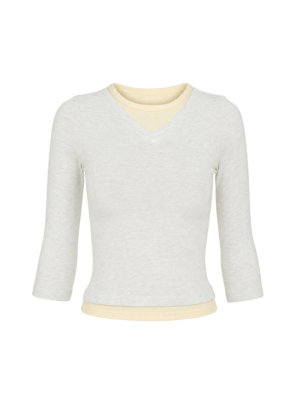 Briellah Layered 3/4 Sleeve Top Grey Marle / Yellow