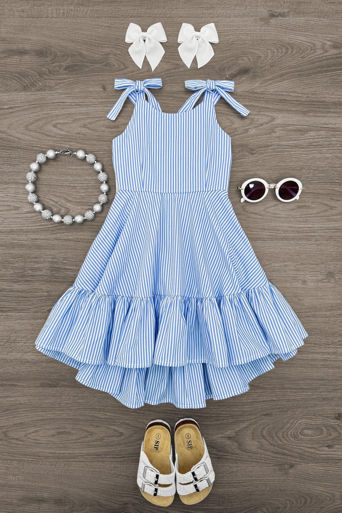 Blue Stripe Bow Tank Dress