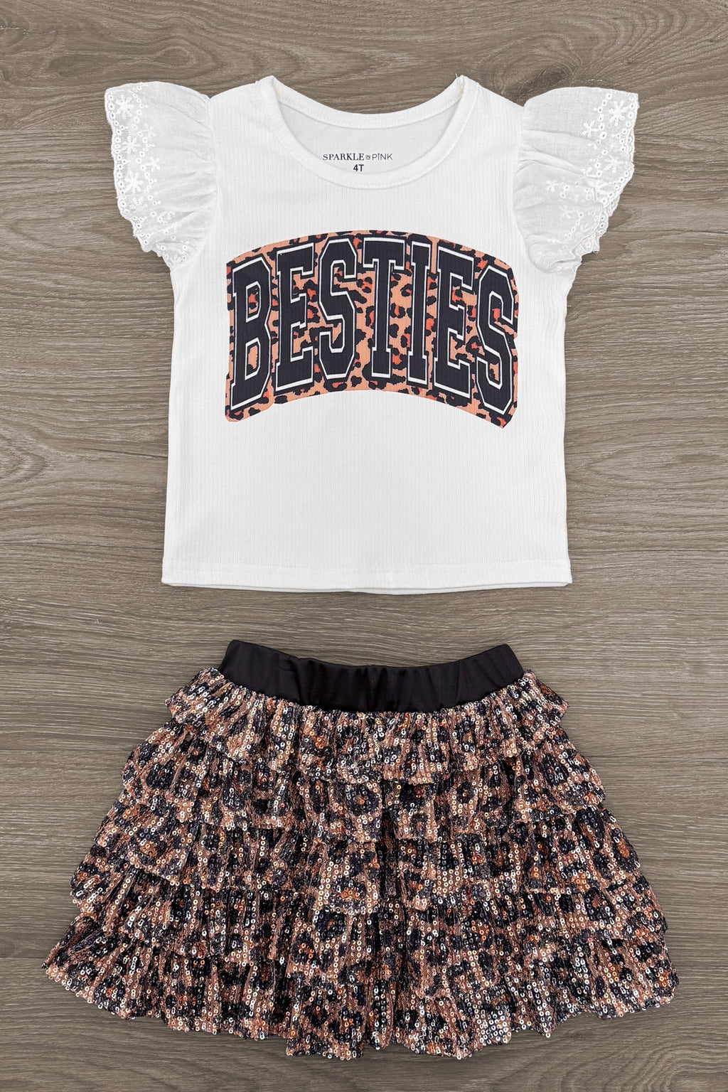 "Besties" Cheetah Sequin Skirt Set