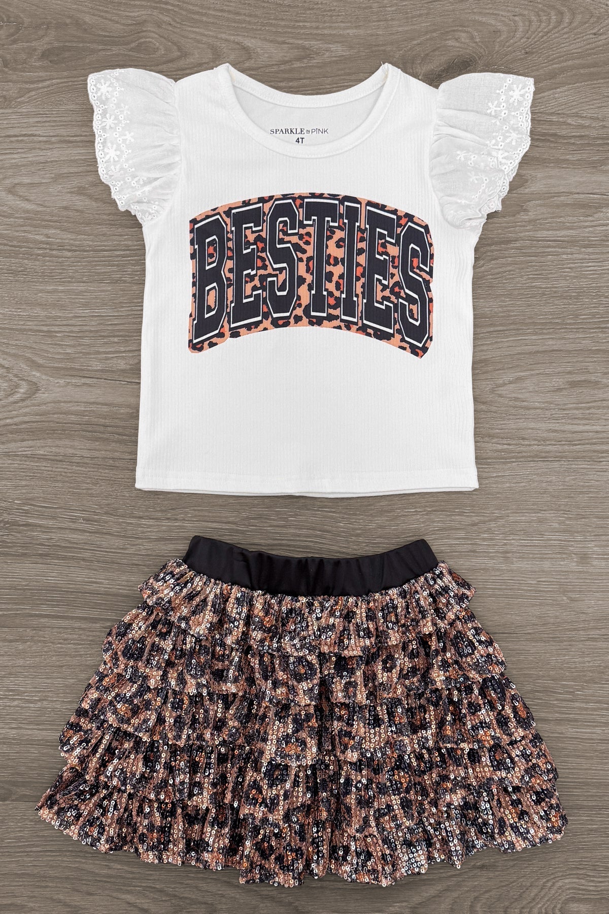 "Besties" Cheetah Sequin Skirt Set