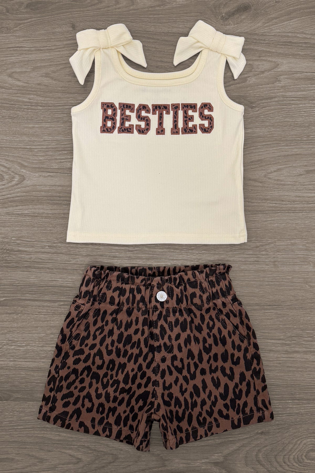 "Besties" Cheetah Denim Short Set