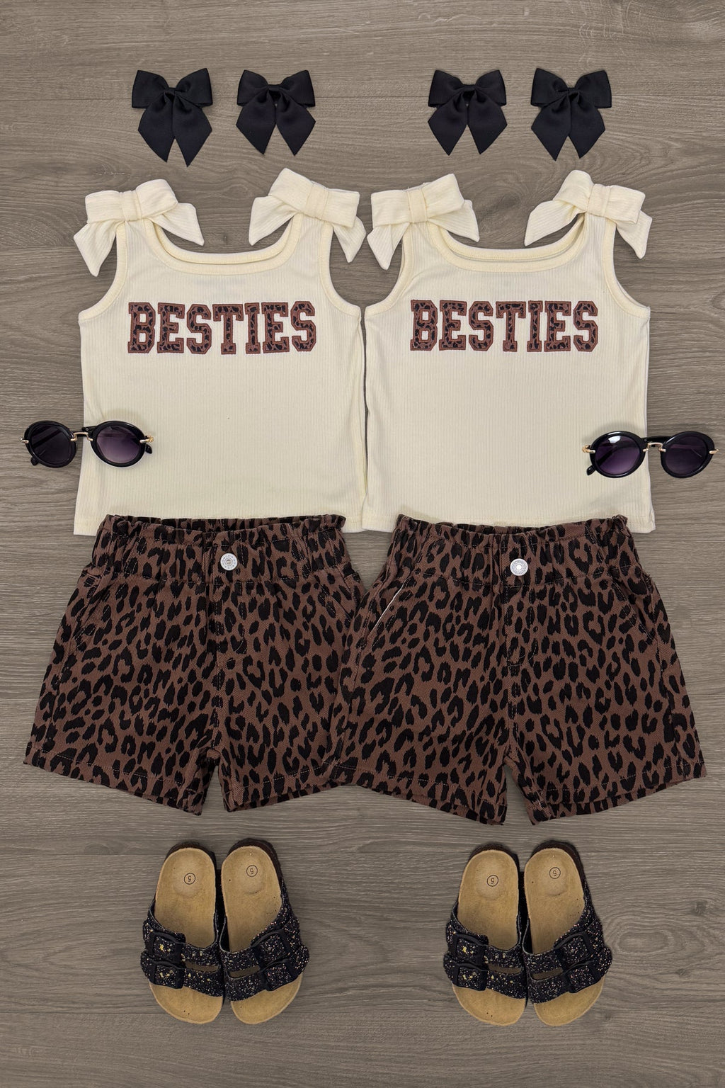 "Besties" Cheetah Denim Short Set