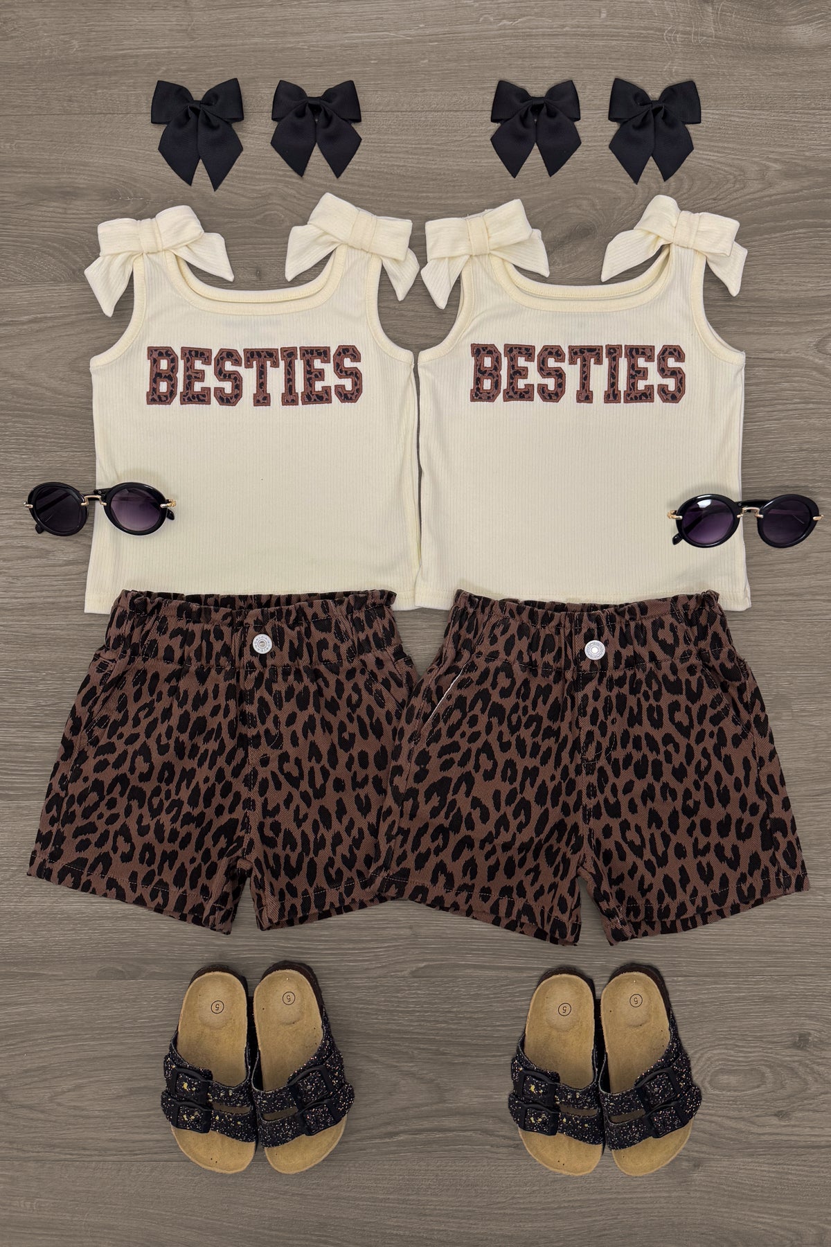 "Besties" Cheetah Denim Short Set