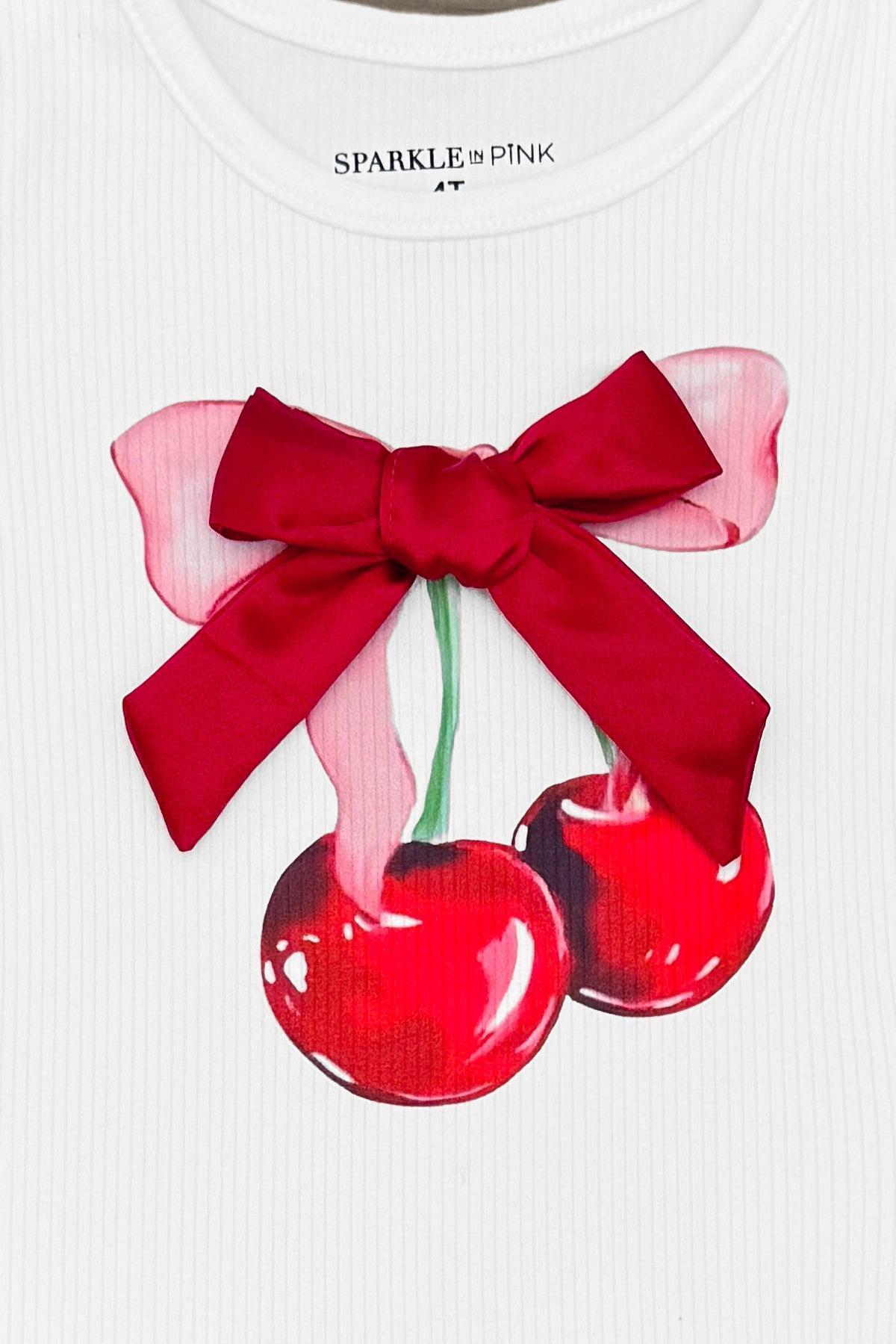 Cherry Bow Denim Short Set