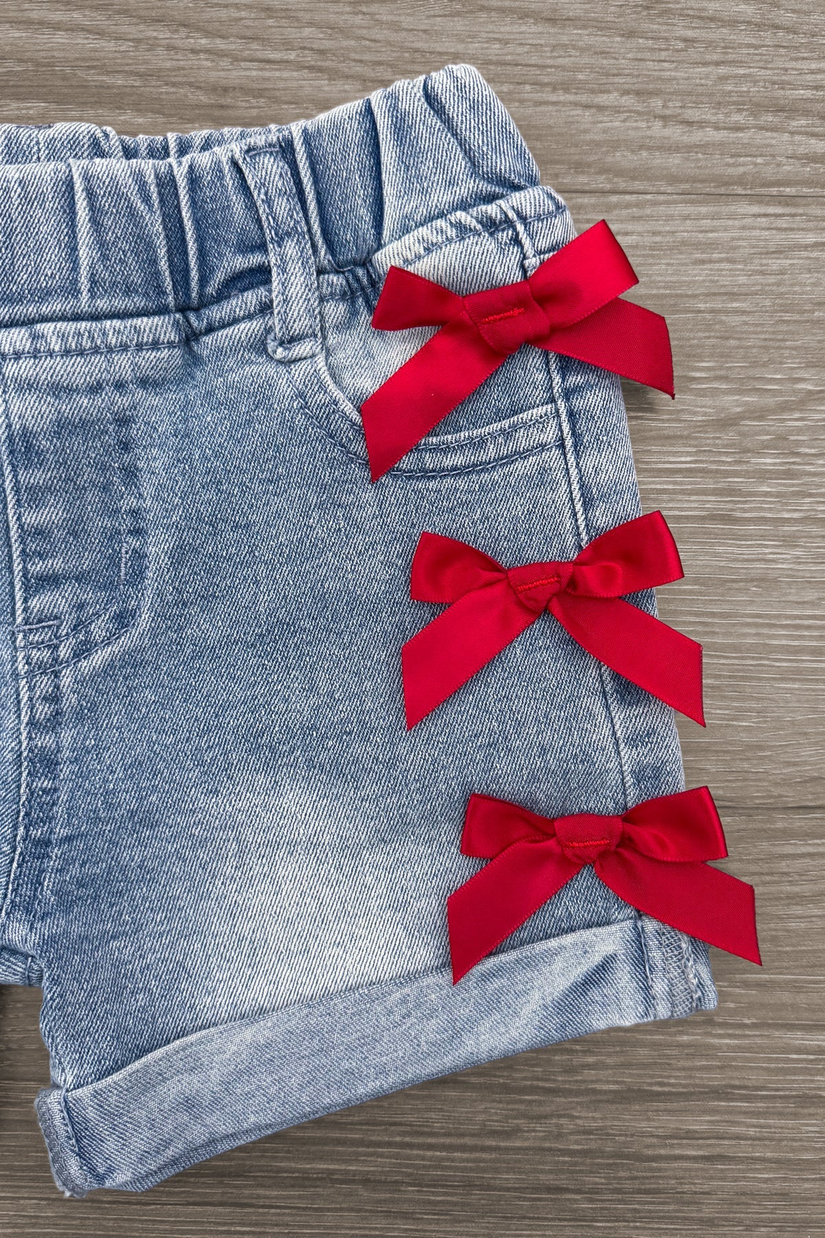 Cherry Bow Denim Short Set