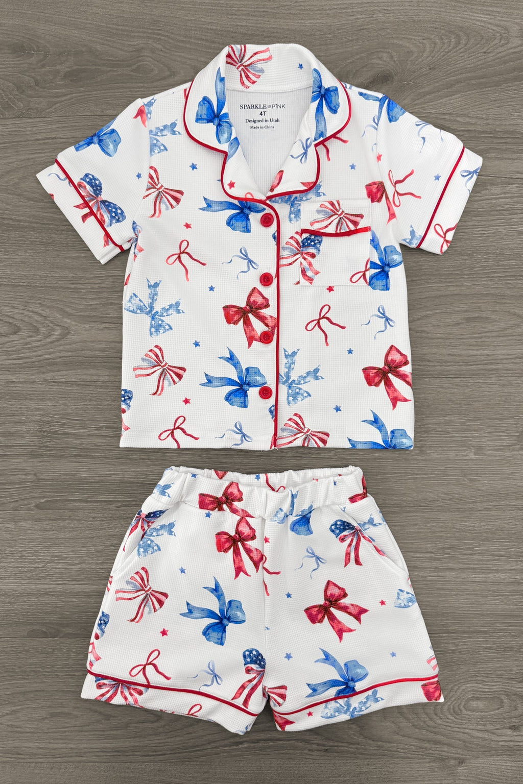 Mom & Me - Patriotic Bow Waffle Knit Pajamas