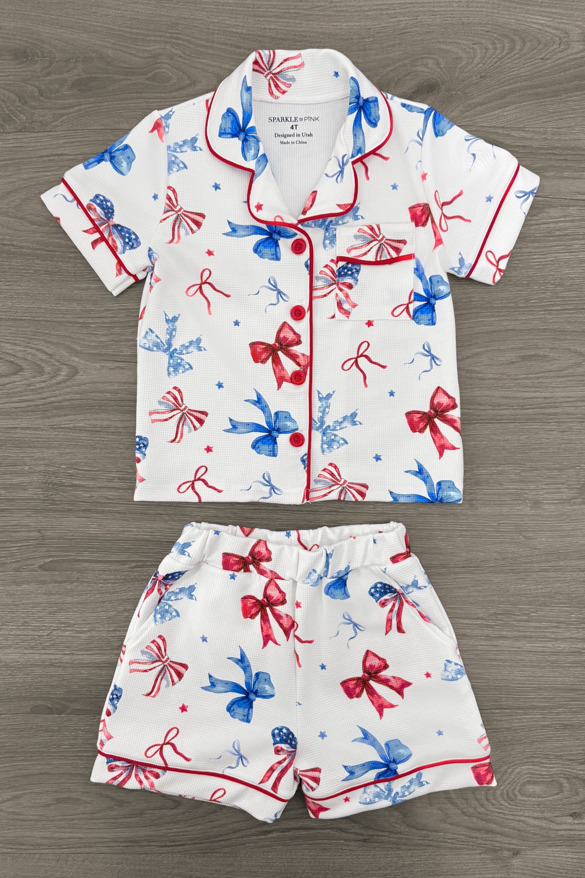Mom & Me - Patriotic Bow Waffle Knit Pajamas