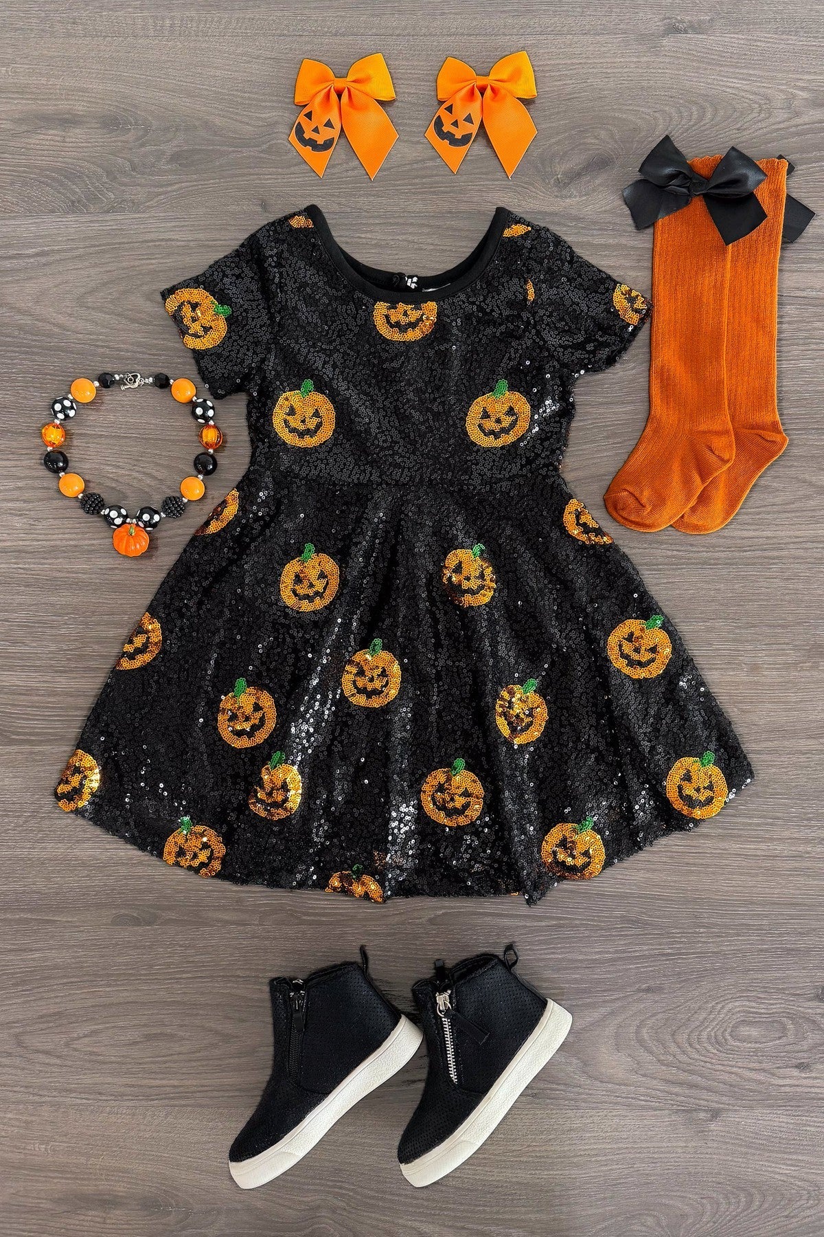 Mom & Me - Black Sequin Jack-O'-Lantern Dress