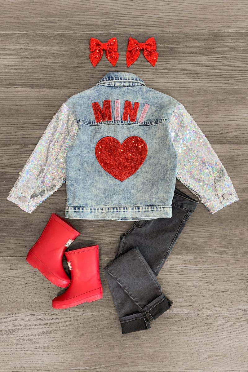 "Mini" Sequin Heart Denim Jacket