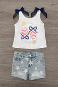 Cowgirl Bow Denim Short Set