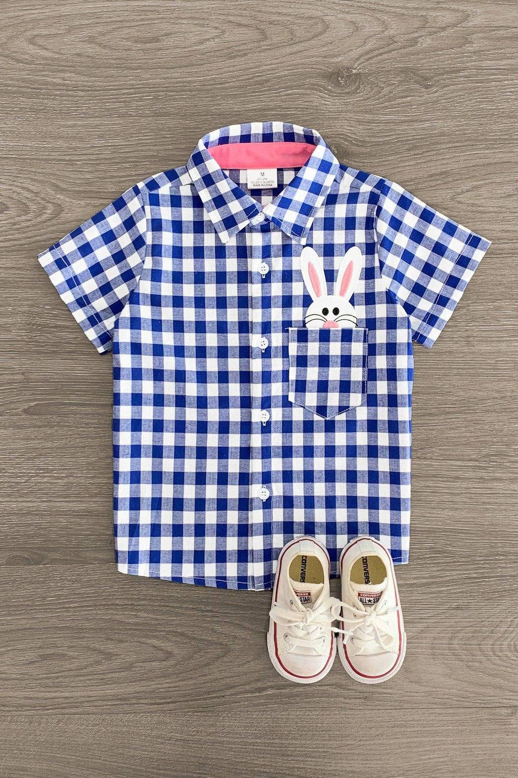 Blue Plaid Bunny Pocket Button Down