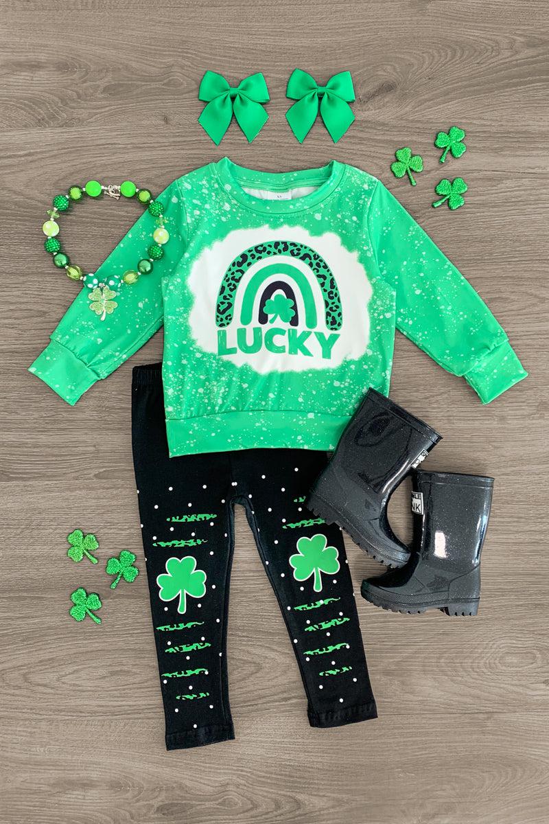 "Lucky" Green & Black Legging Set