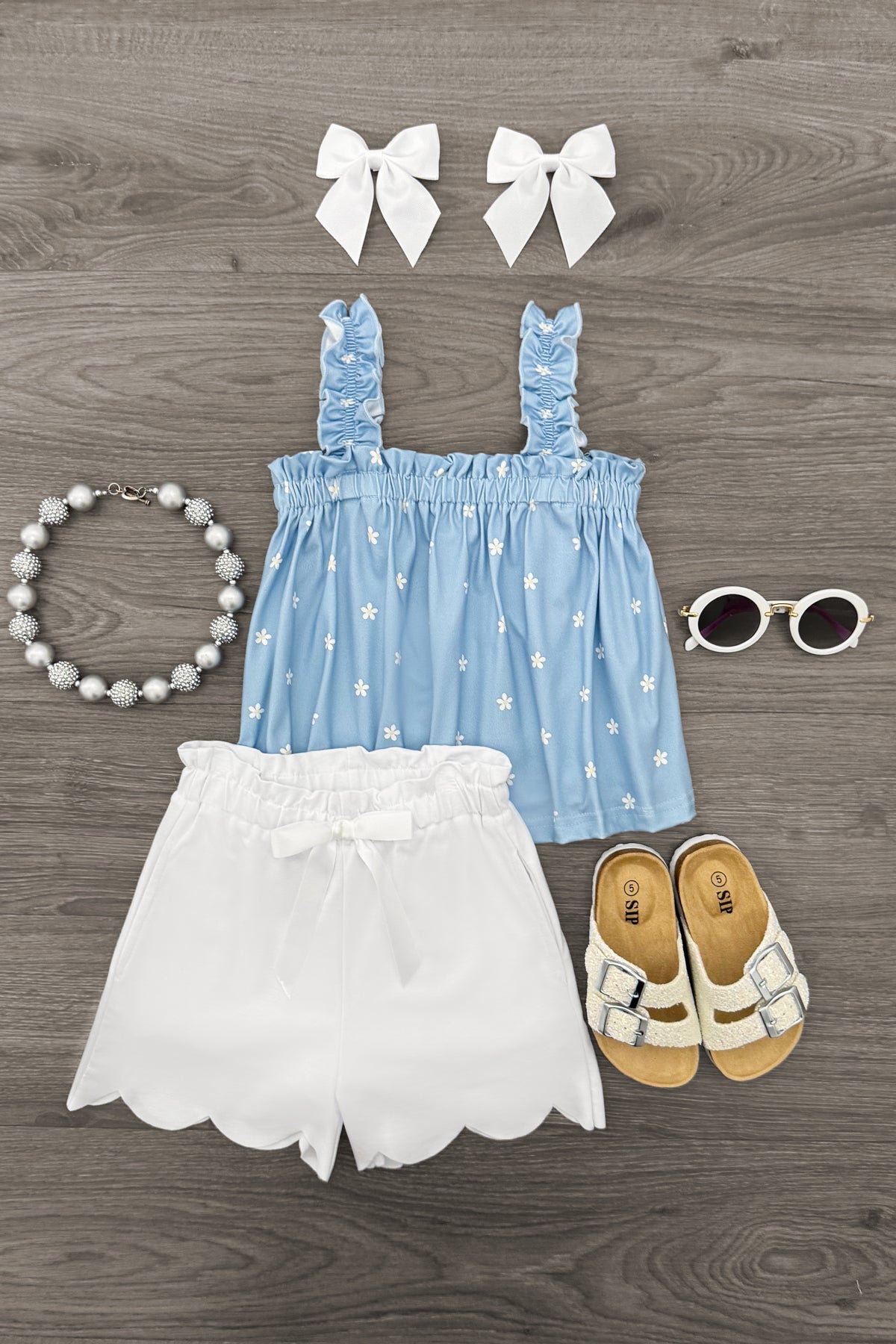 Blue & White Flower Short Set