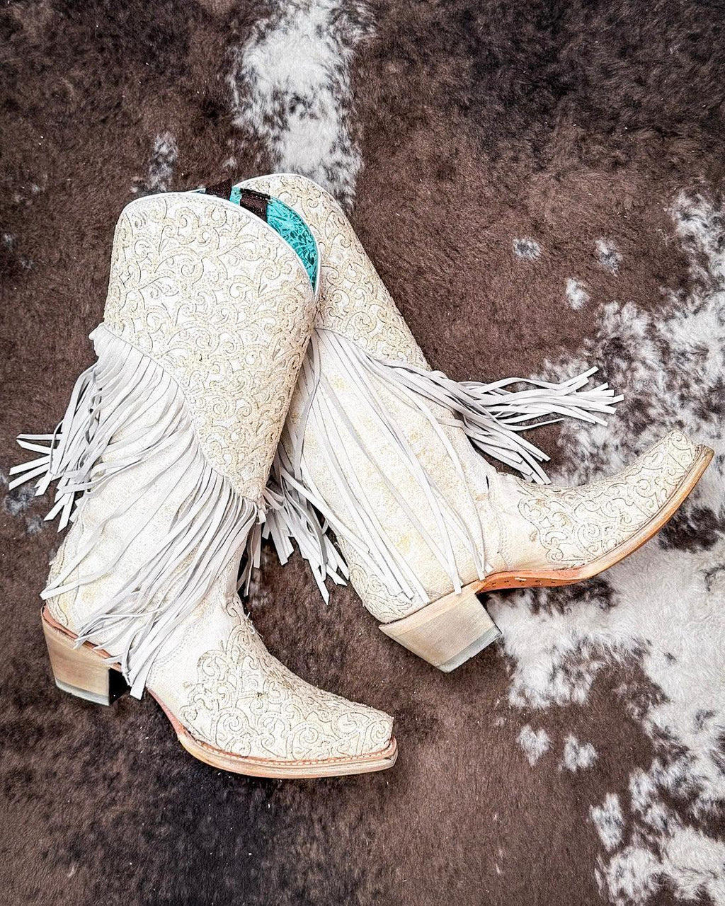 Velorosa in White Fringed Corral Boot