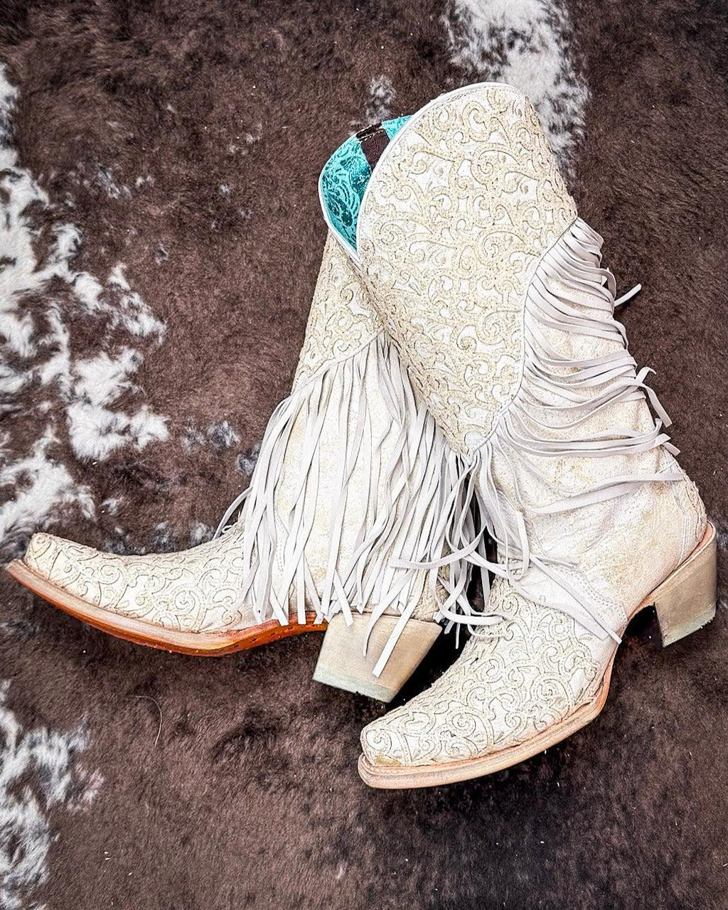 Velorosa in White Fringed Corral Boot