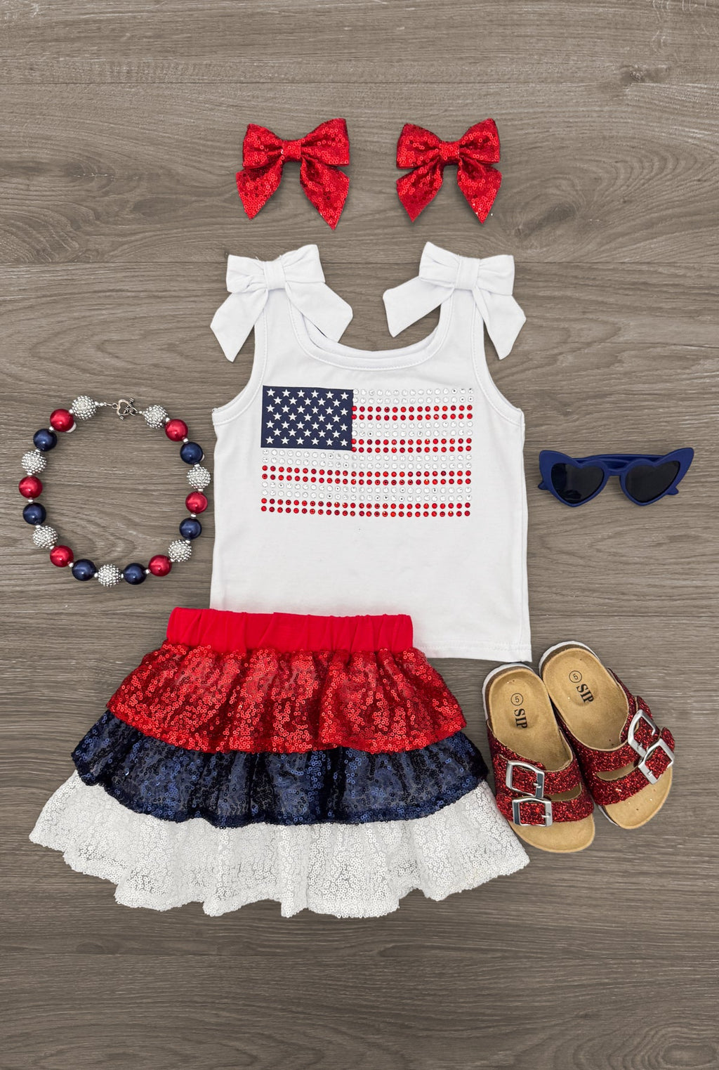 American Flag Sequin Skirt Set