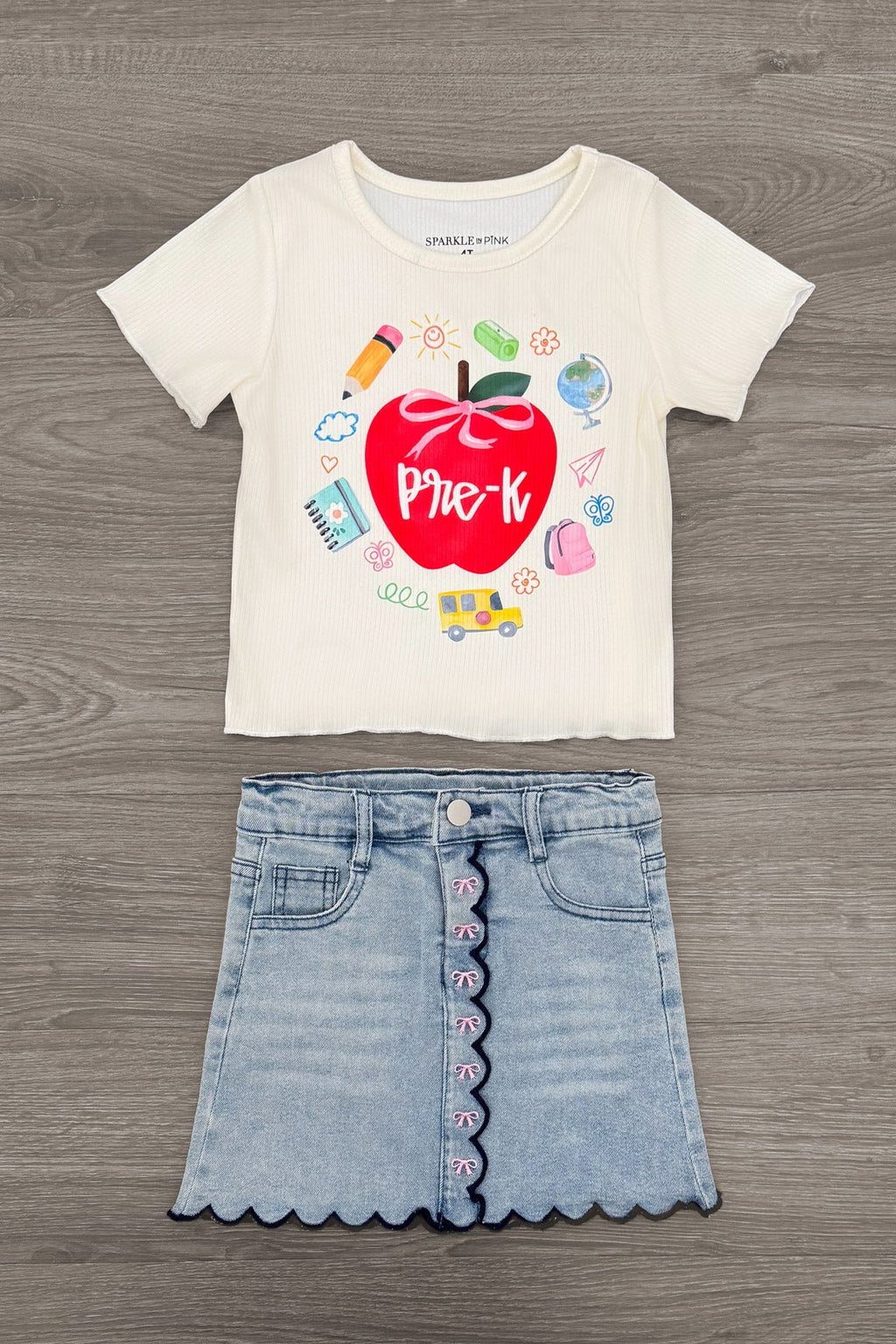 "Pre-K - Fifth Grade" Apple Denim Skirt Set