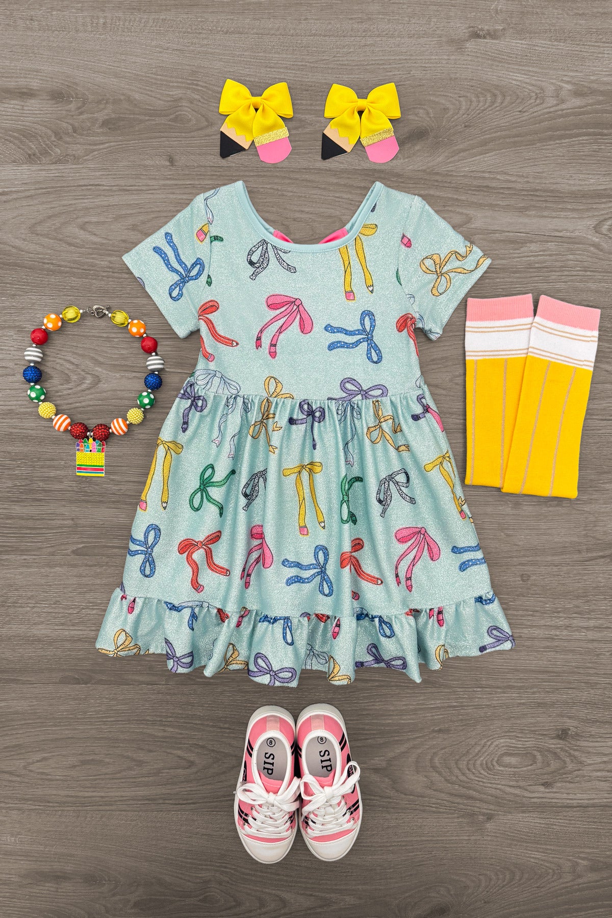 Mint Glitter School Bows Dress