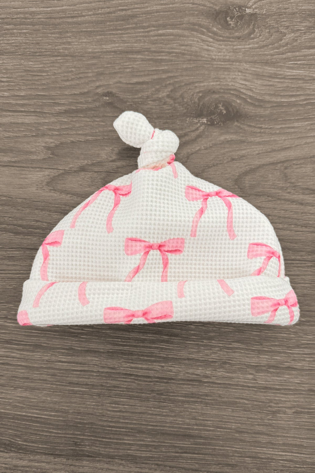 Newborn Baby Blushing Bows Waffle Knit Knot Gown & Hat Set