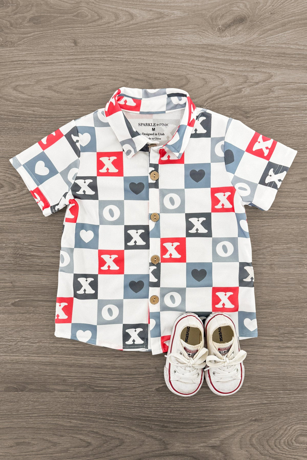 "XOXO" Checkered Button Down
