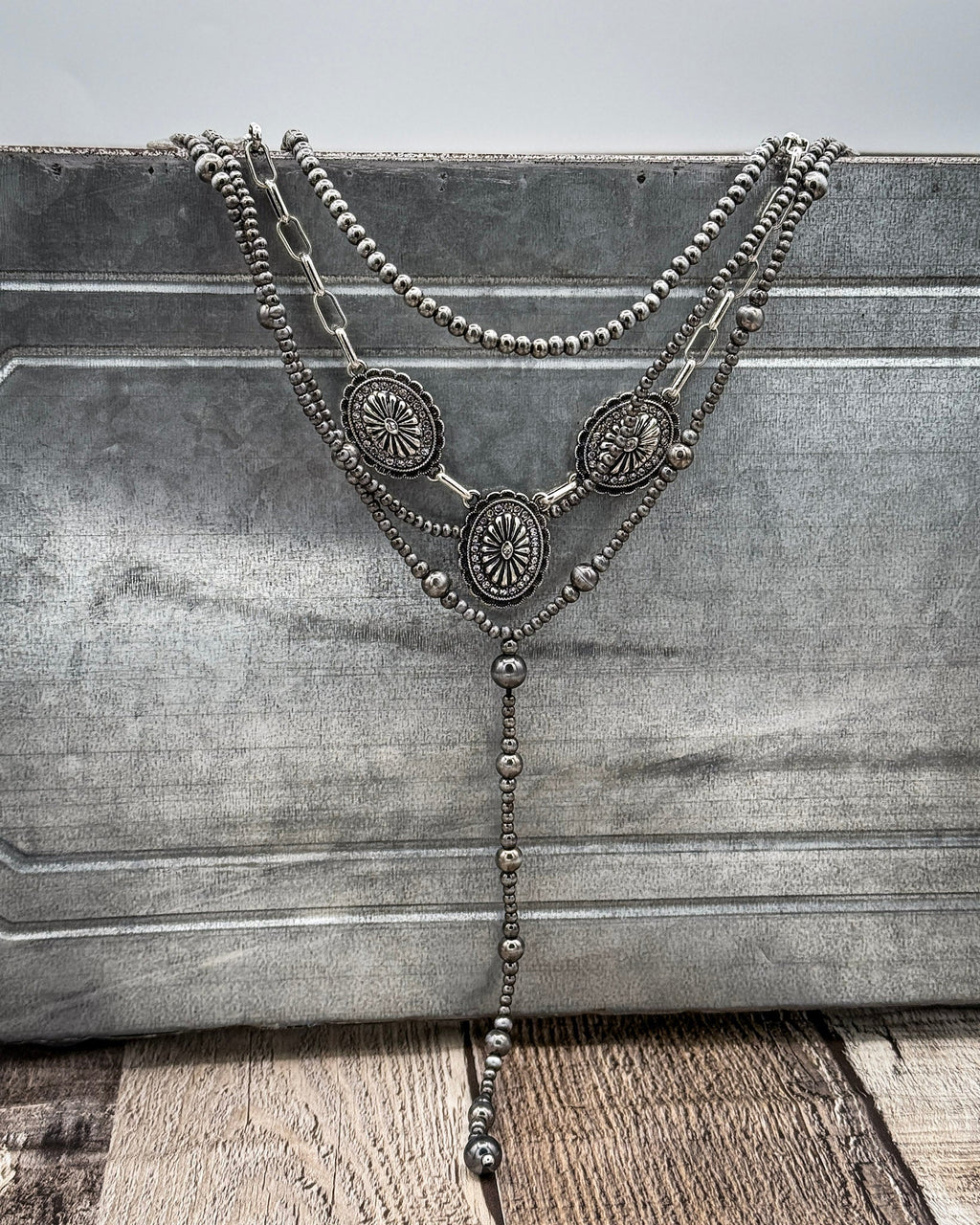 Briarwick Four Strand Concho Lariat Fashion Necklace Set