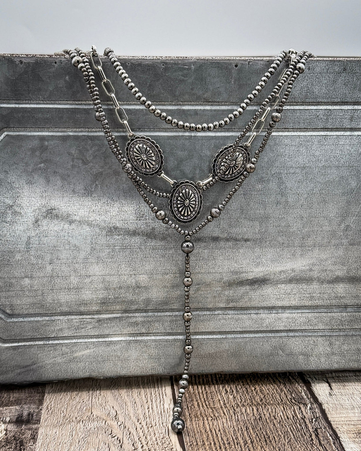 Briarwick Four Strand Concho Lariat Fashion Necklace Set