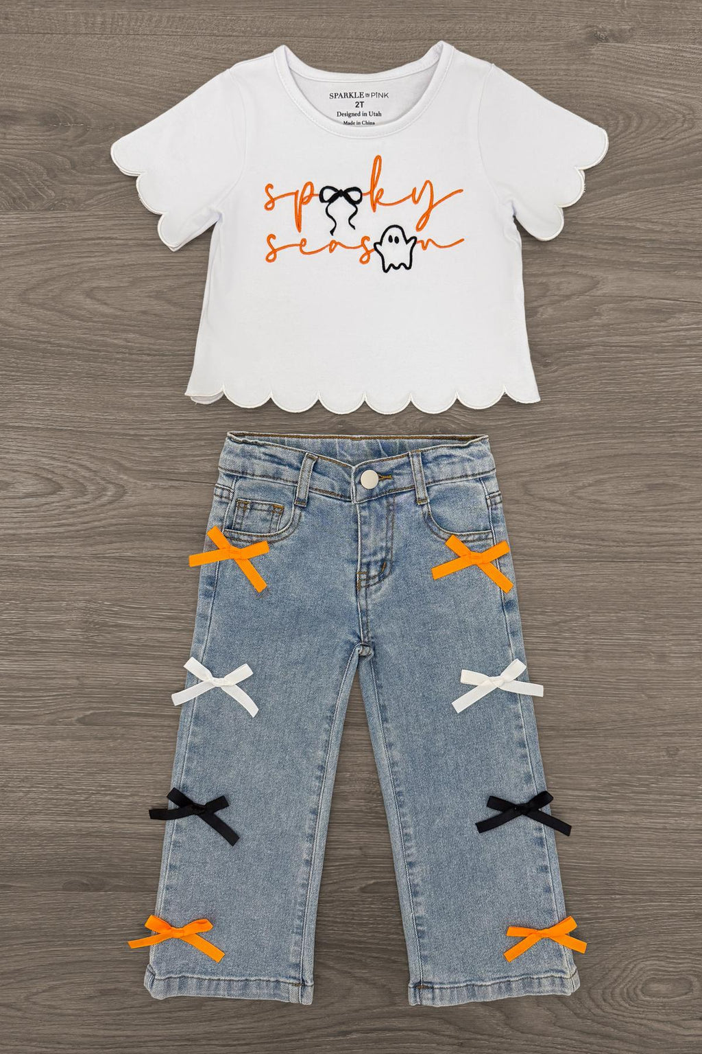 "Spooky Season" Bow Denim Pant Set