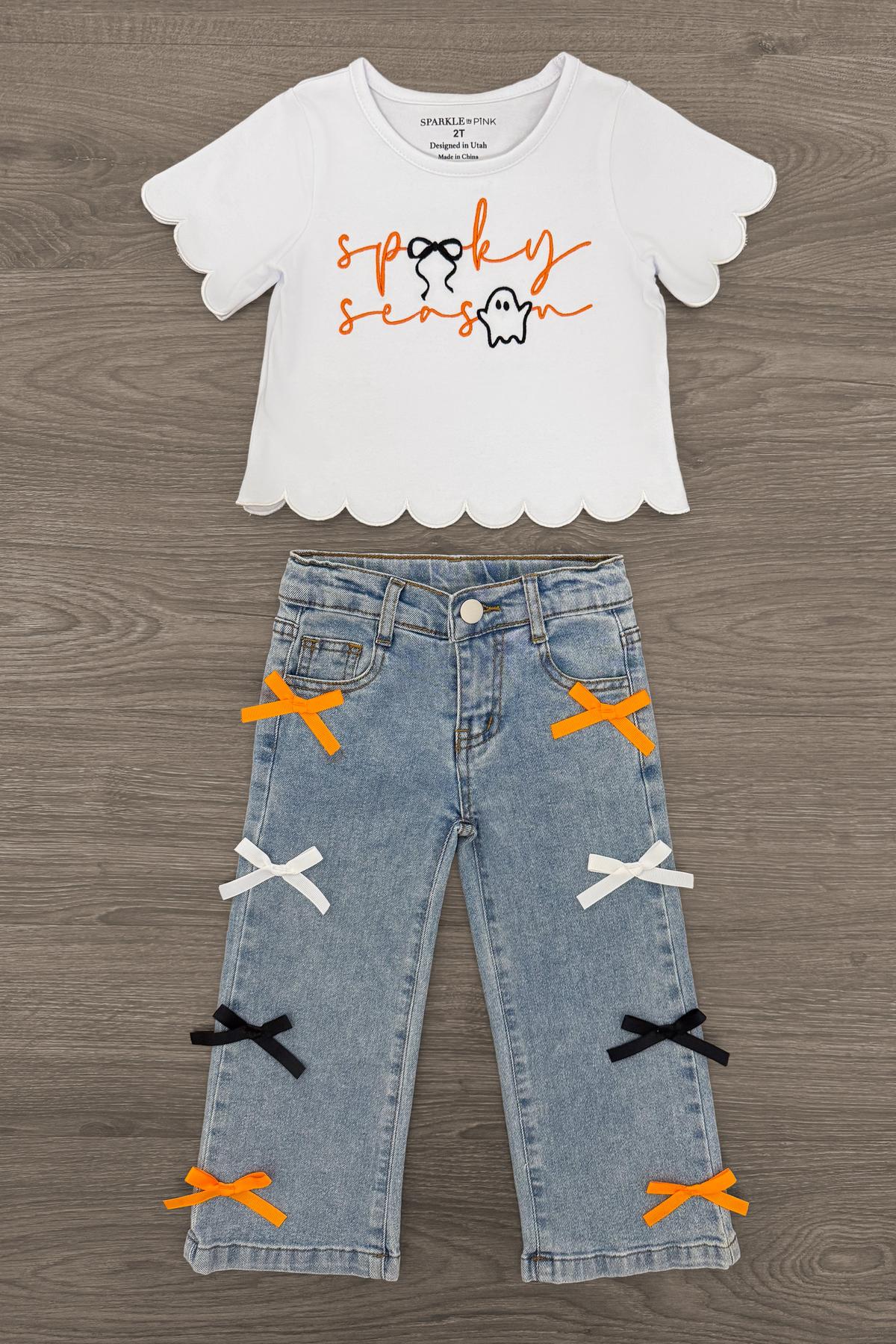 "Spooky Season" Bow Denim Pant Set