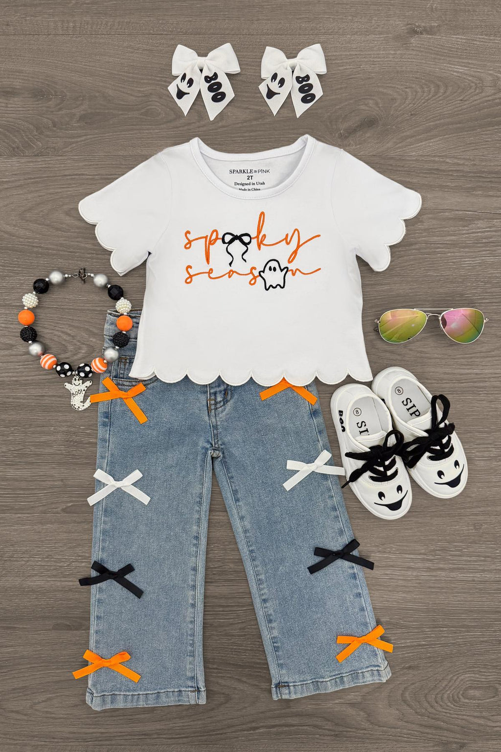 "Spooky Season" Bow Denim Pant Set