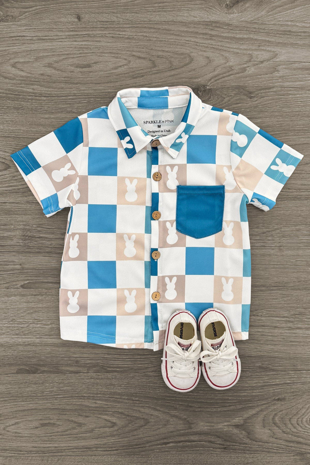 Blue Checkered Bunny Button Down