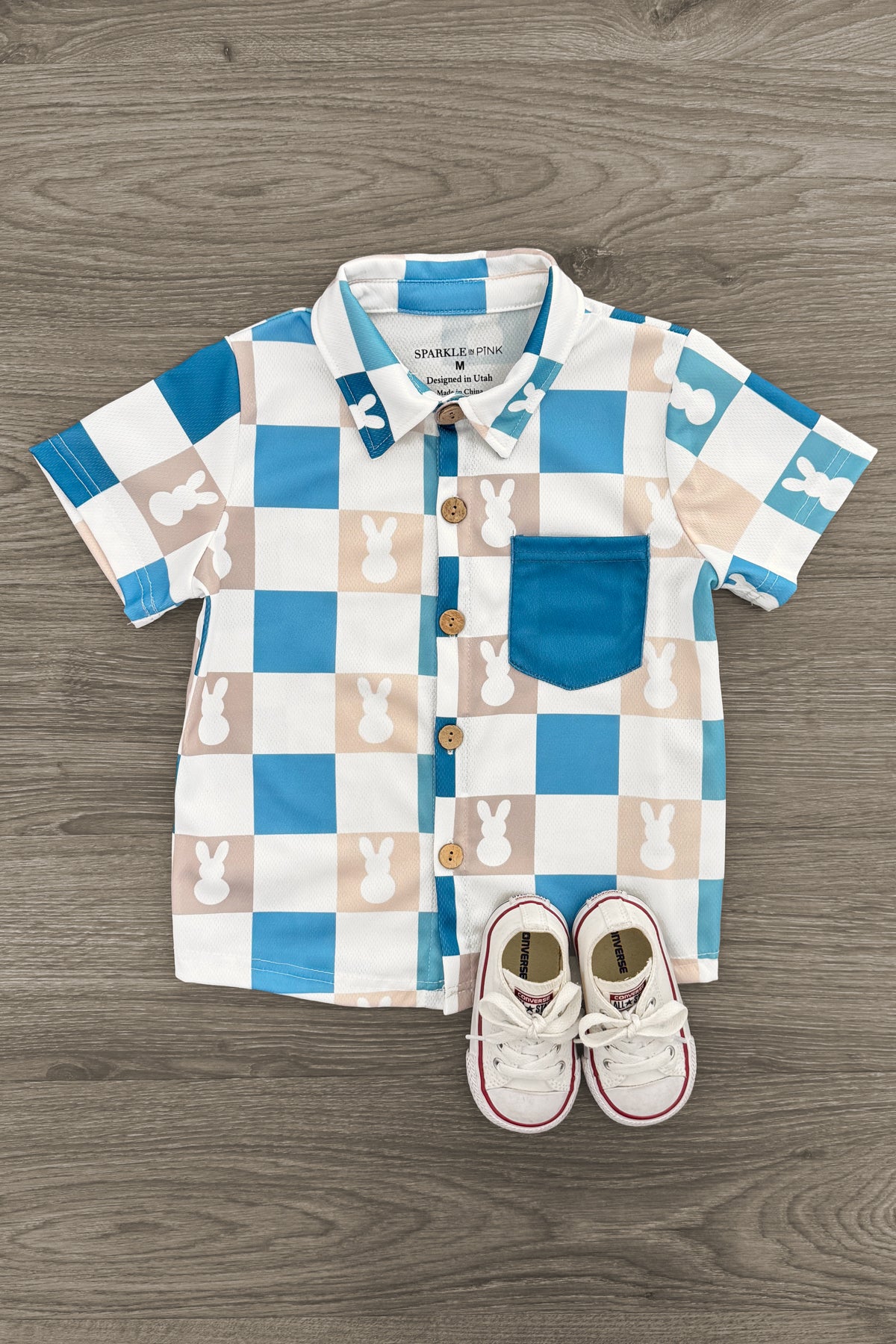 Blue Checkered Bunny Button Down