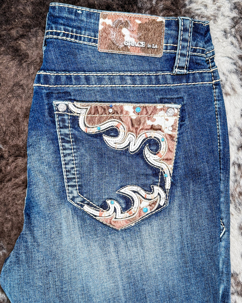Wild Hide Women's Easy Fit Boot Cut Jeans by Grace in LA
