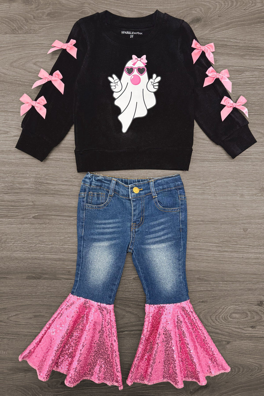 Bubblegum Ghost Denim Bell Bottom Set