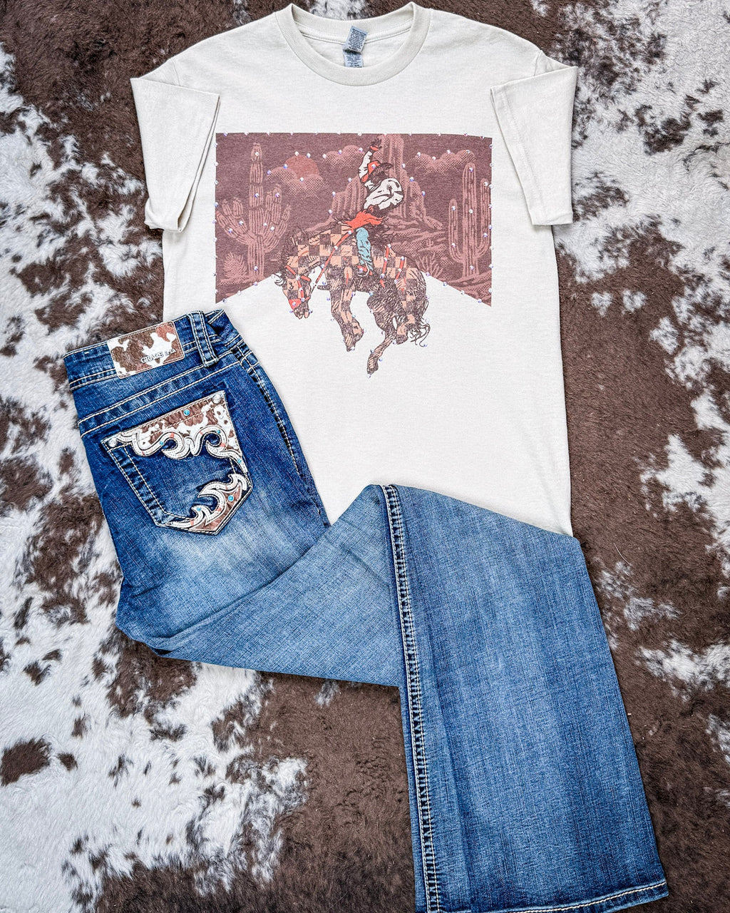 Desert Current Rhinestone Rodeo Tee in Tan
